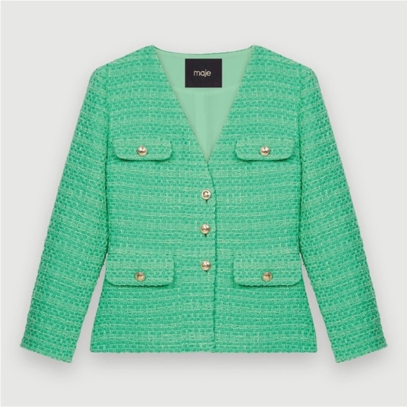 Maje Jackets & Blazers - Maje tweed blazer green & gold buttons